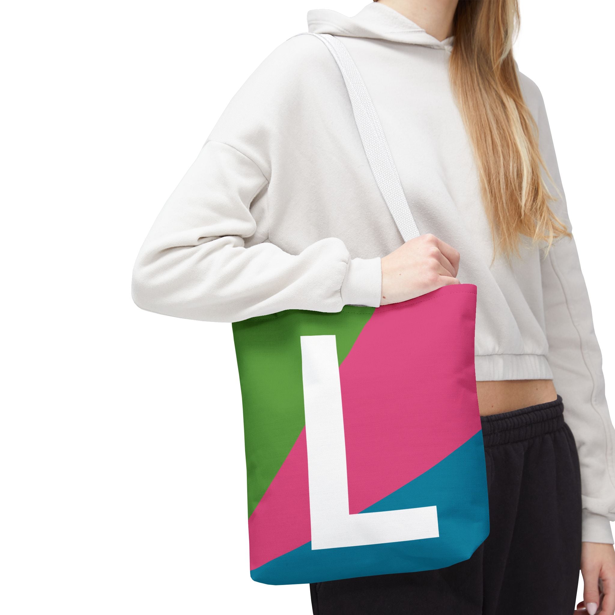 Monogram 'L' Colorblock Tote Bag — Personalized Initial L Shoulder Tote