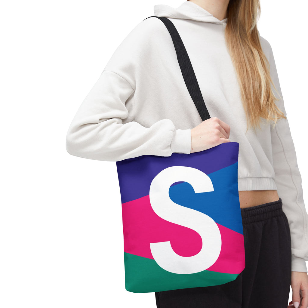 Monogram 'S' Colorblock Tote Bag — Personalized Initial S Shoulder Tote