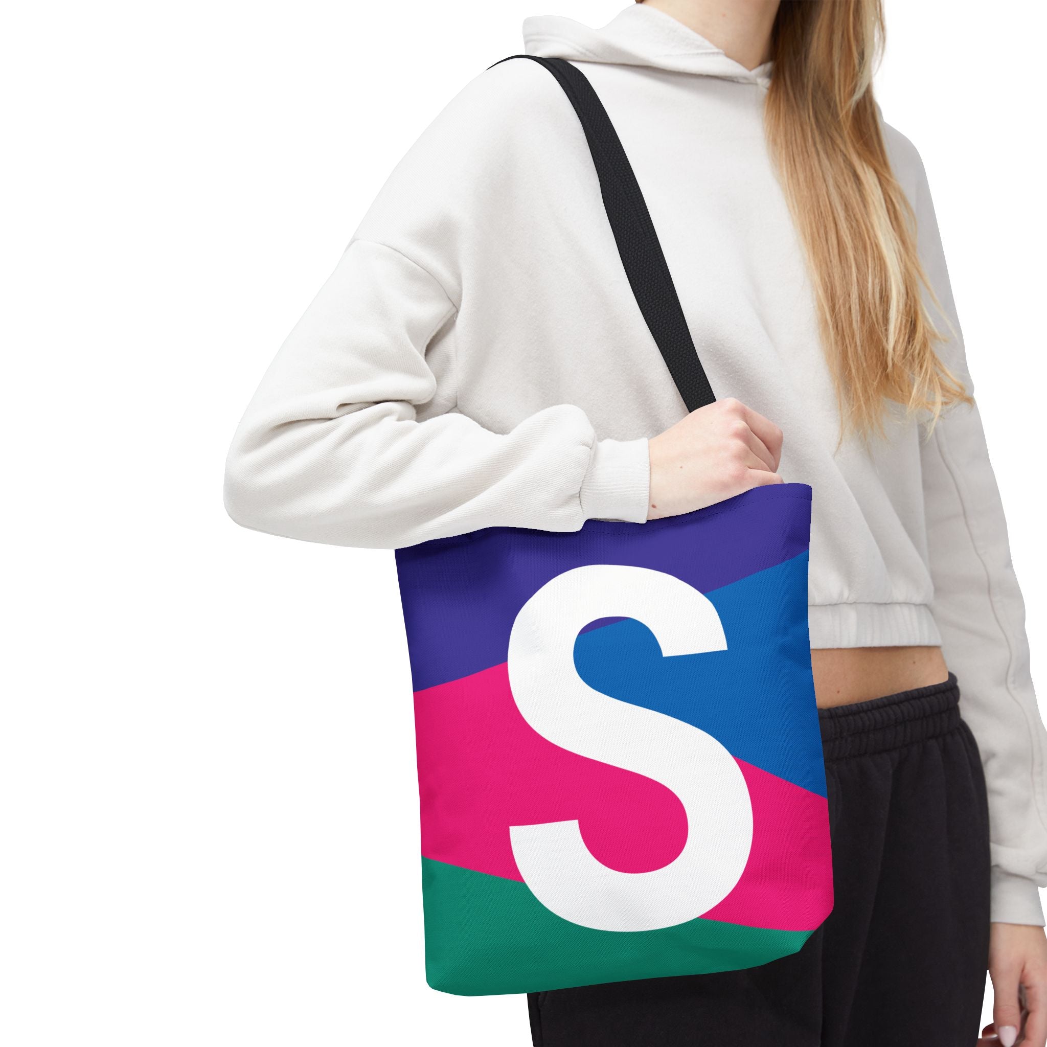 Monogram 'S' Colorblock Tote Bag — Personalized Initial S Shoulder Tote