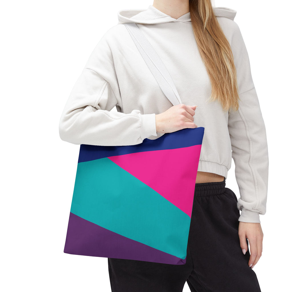 Retro 80s & 90s Inspired Color Block Tote Bag | Stylish Everyday Canvas Shoulder Bag
