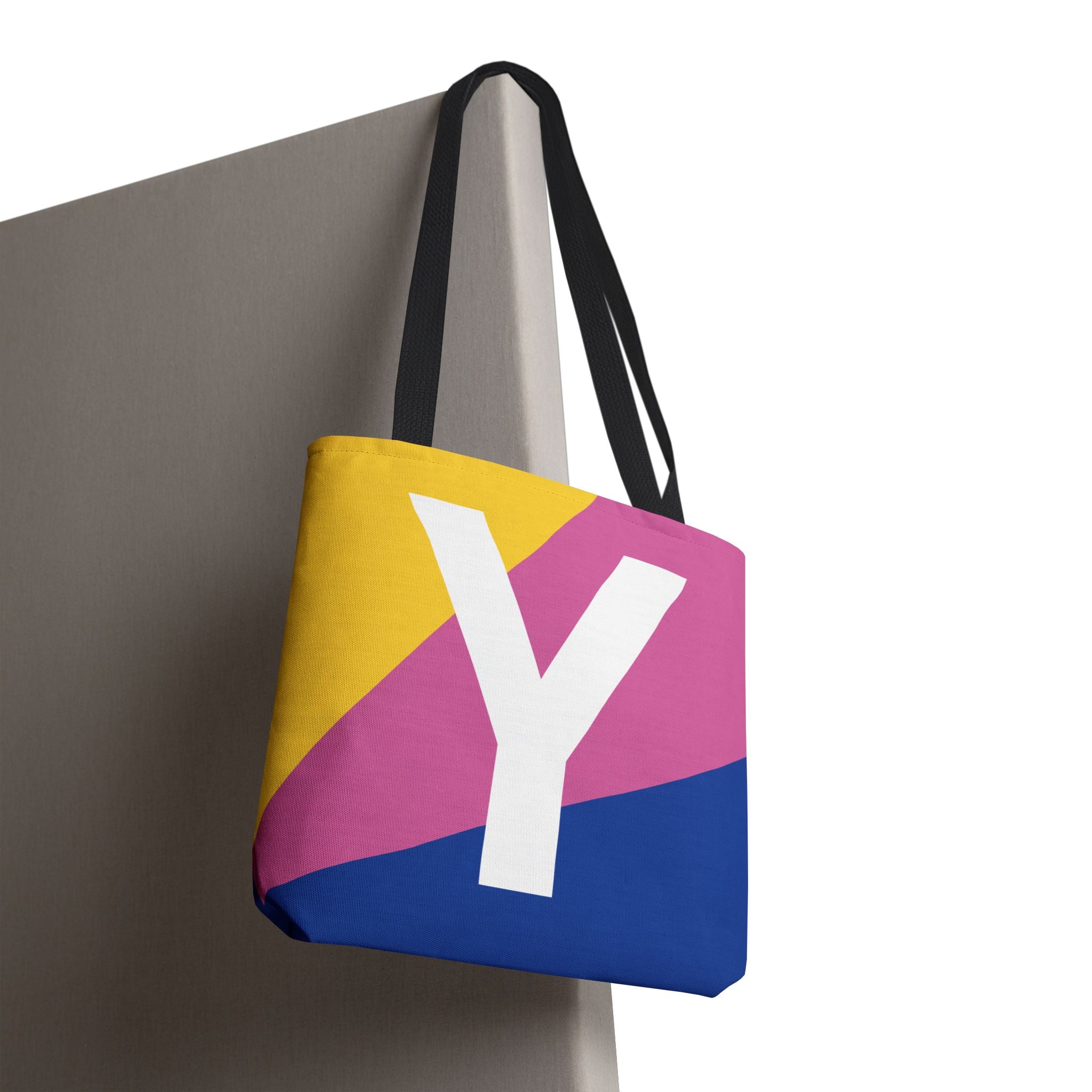 Monogram 'Y' Colorblock Tote Bag — Personalized Initial Y Shoulder Tote