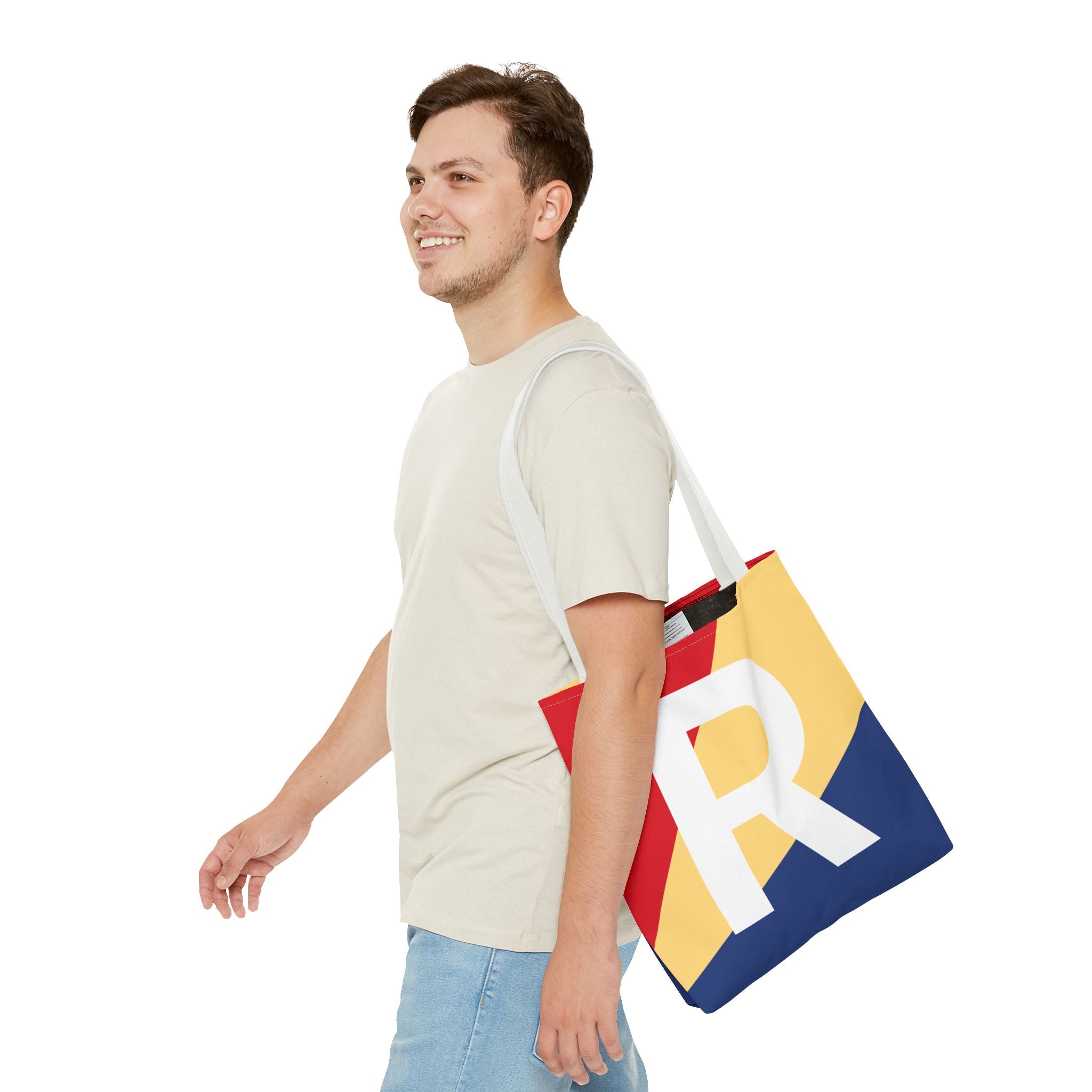 Monogram 'R' Colorblock Tote Bag — Personalized Initial R Shoulder Tote