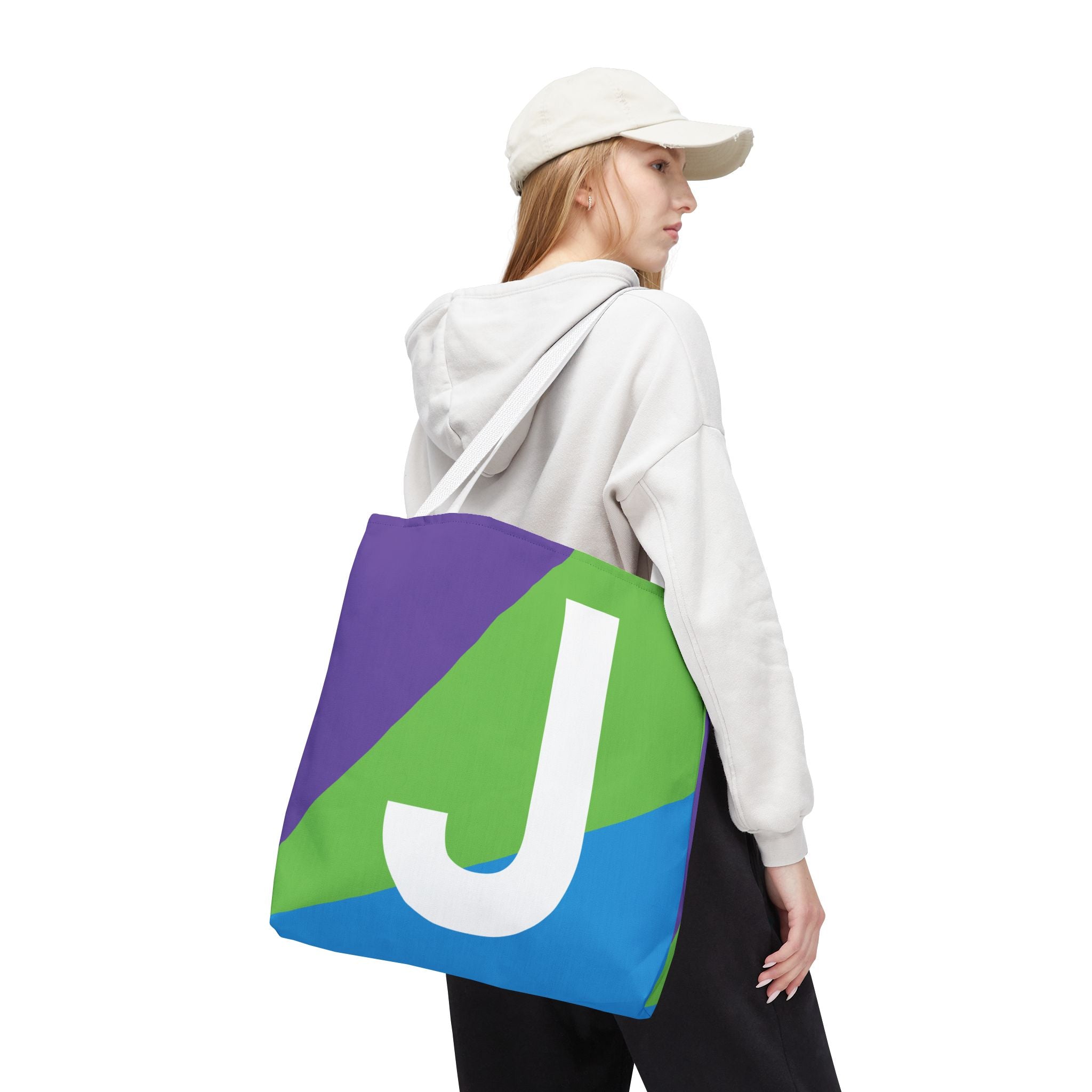 Monogram 'J' Colorblock Tote Bag — Personalized Initial J Shoulder Tote