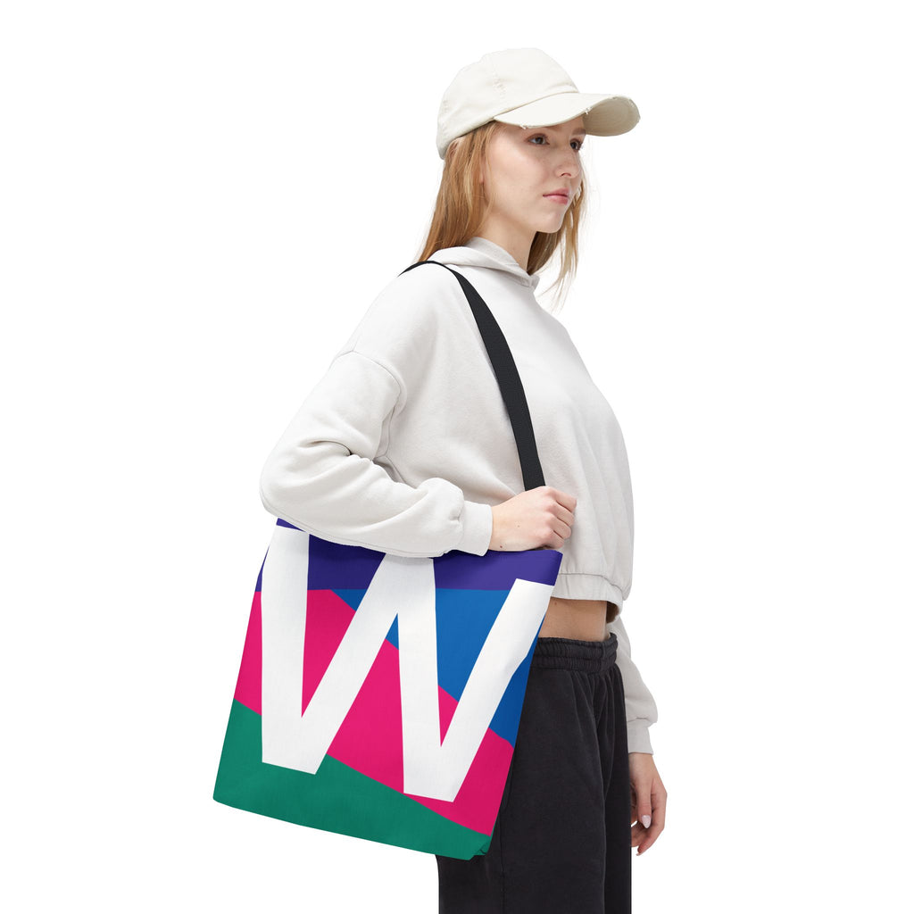 Monogram 'W' Colorblock Tote Bag — Personalized Initial W Shoulder Tote