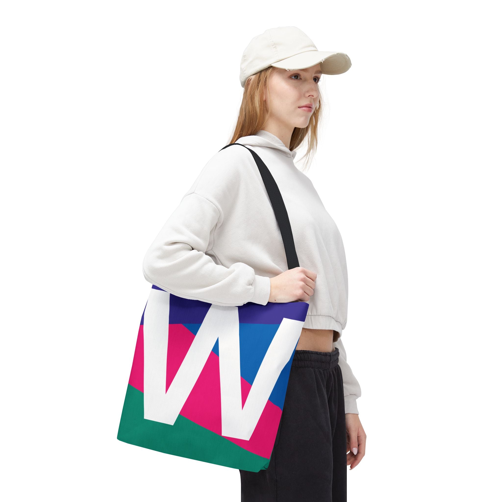 Monogram 'W' Colorblock Tote Bag — Personalized Initial W Shoulder Tote