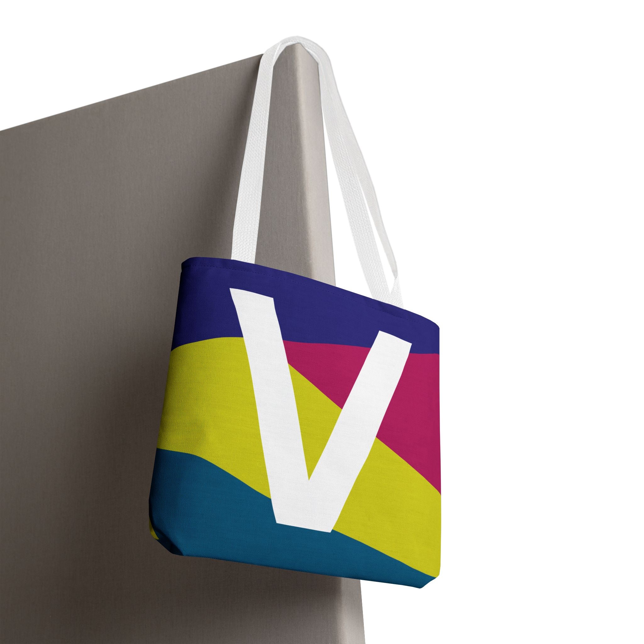 Monogram 'V' Colorblock Tote Bag — Personalized Initial V Shoulder Tote