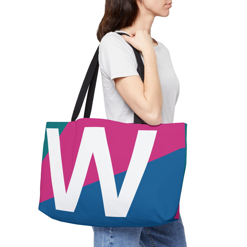 Personalized 'W' Colorblock Tote Bag — Monogram Weekender Tote