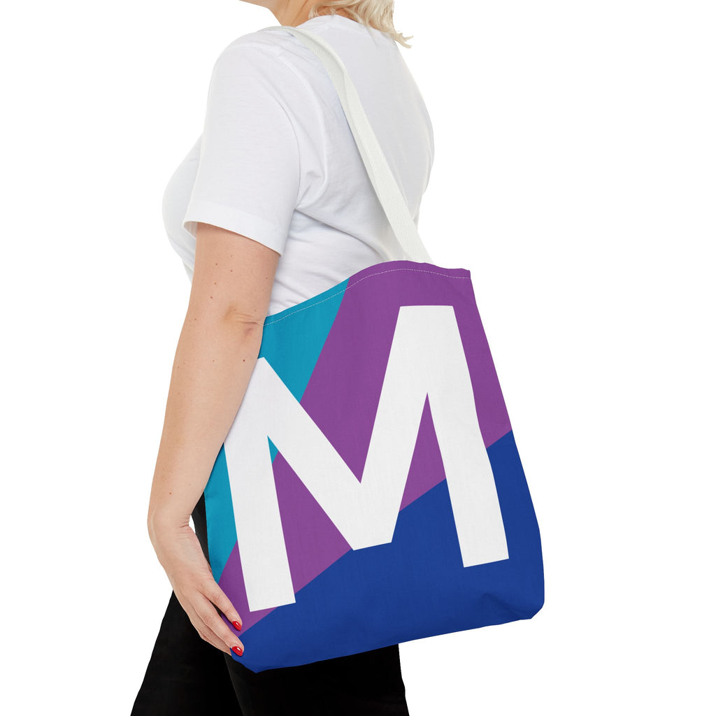 Monogram 'M' Colorblock Tote Bag — Personalized Initial M Shoulder Tote