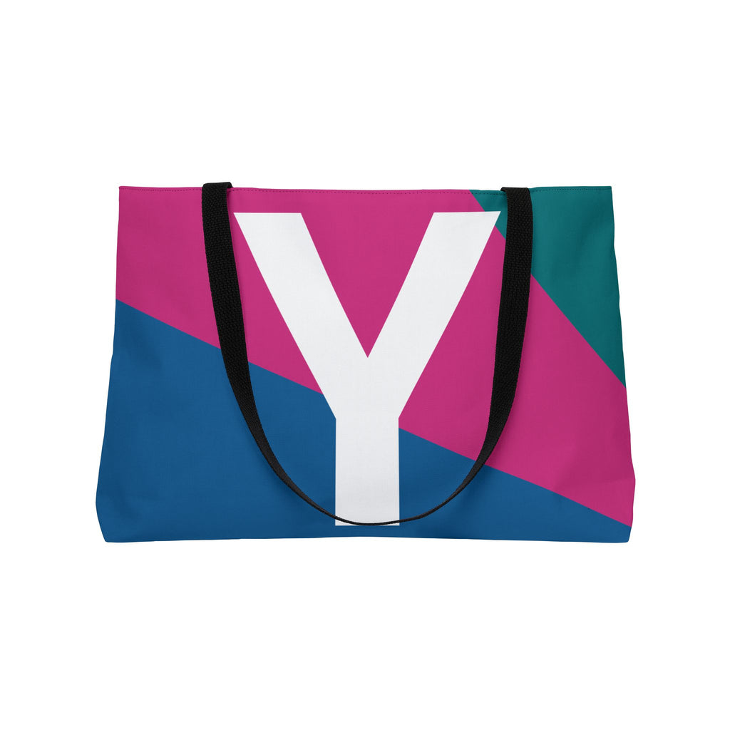 Personalized 'Y' Colorblock Tote Bag — Monogram Weekender Tote