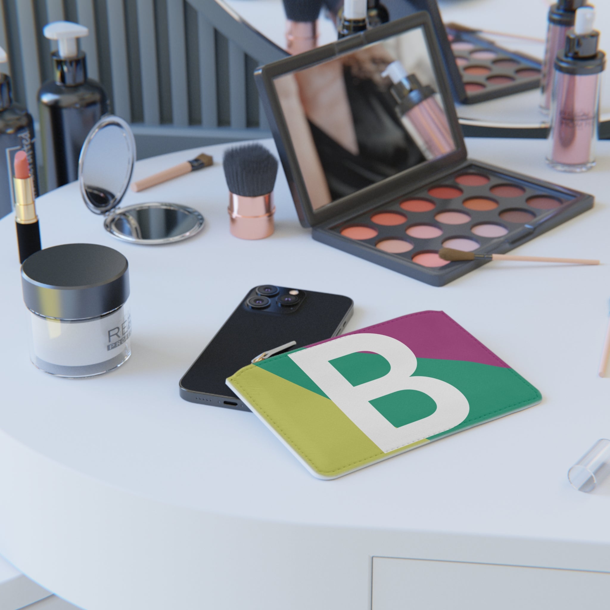 Initial B Mini Clutch — Colorblock Monogram Wristlet Wallet
