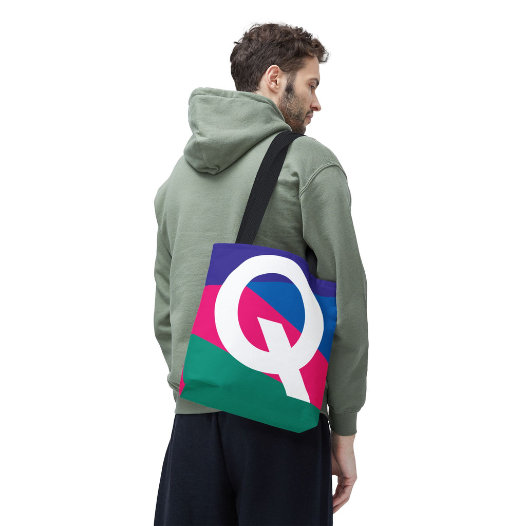 Monogram 'Q' Colorblock Tote Bag — Personalized Initial Q Shoulder Tote