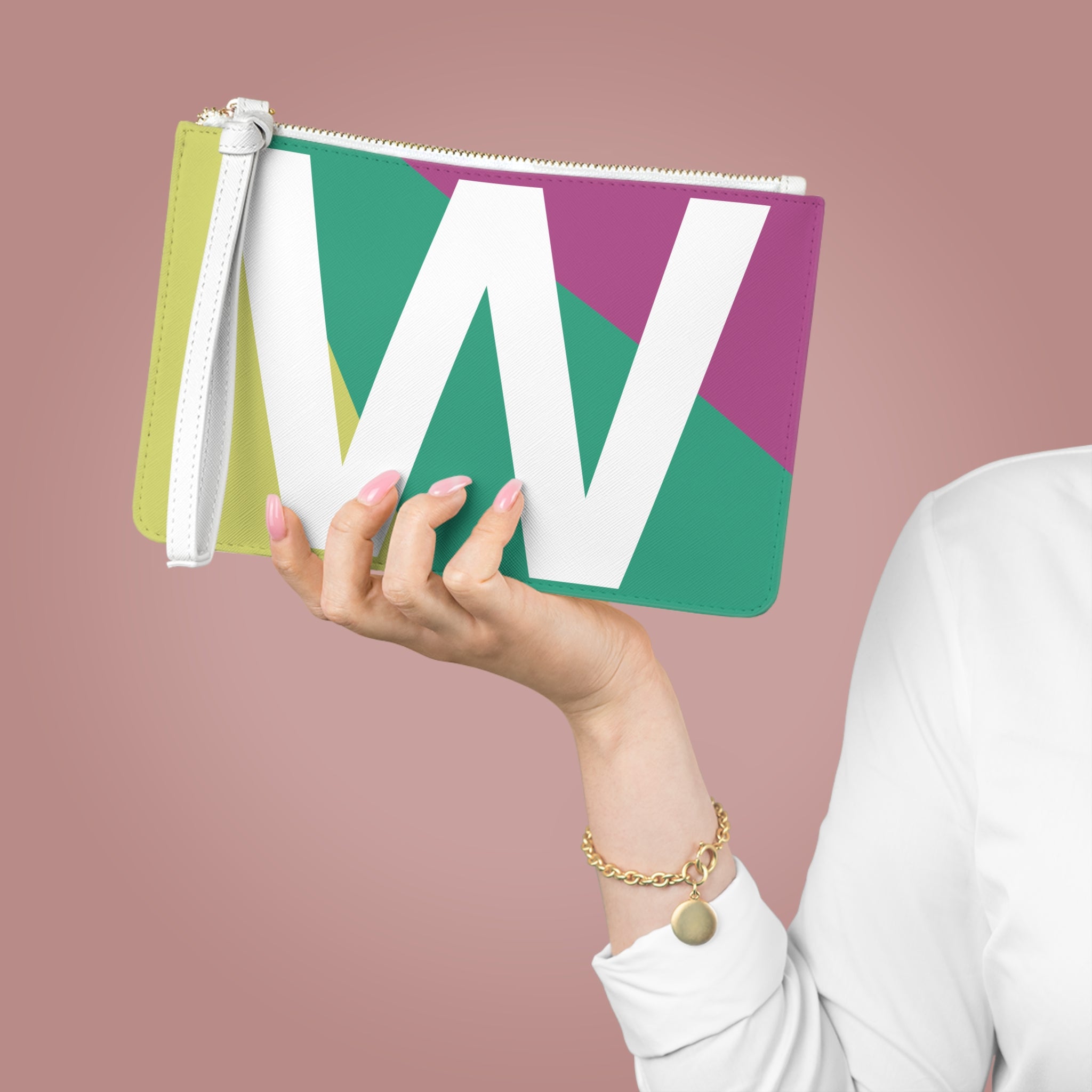 Monogram 'W' Colorblock Clutch Bag — Bold Geometric Wristlet for Everyday & Gifts