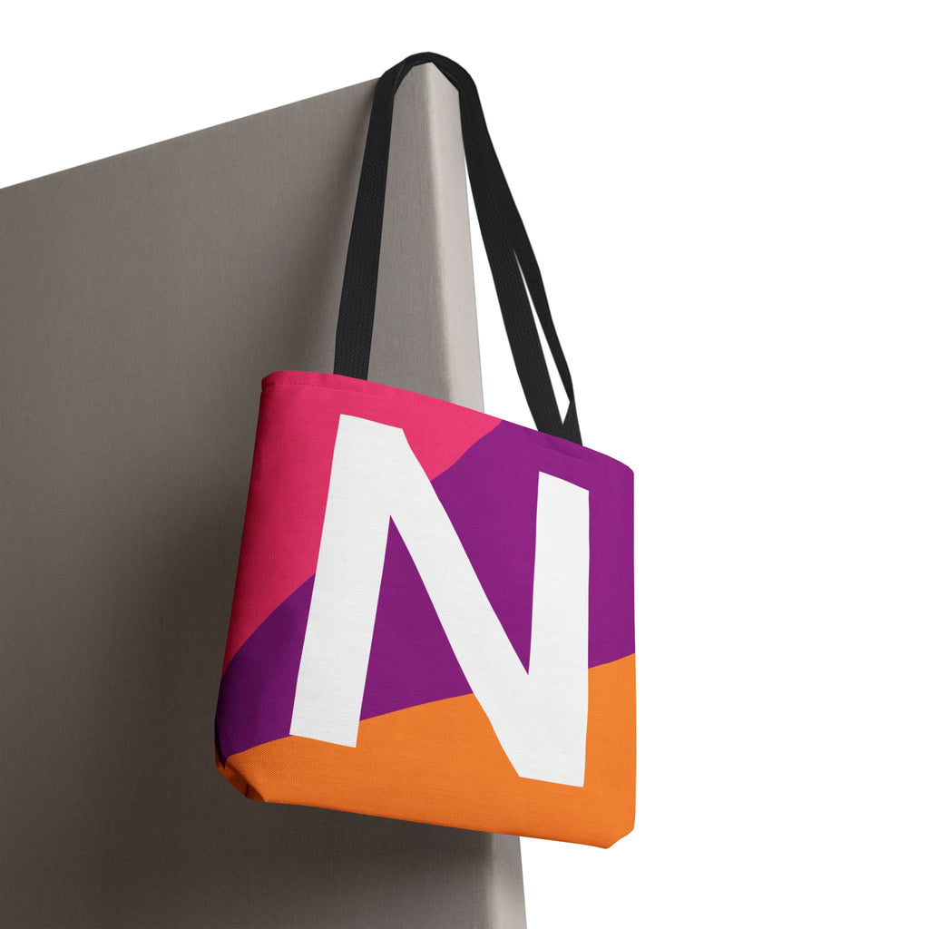Monogram 'N' Colorblock Tote Bag — Personalized Initial N Shoulder Tote