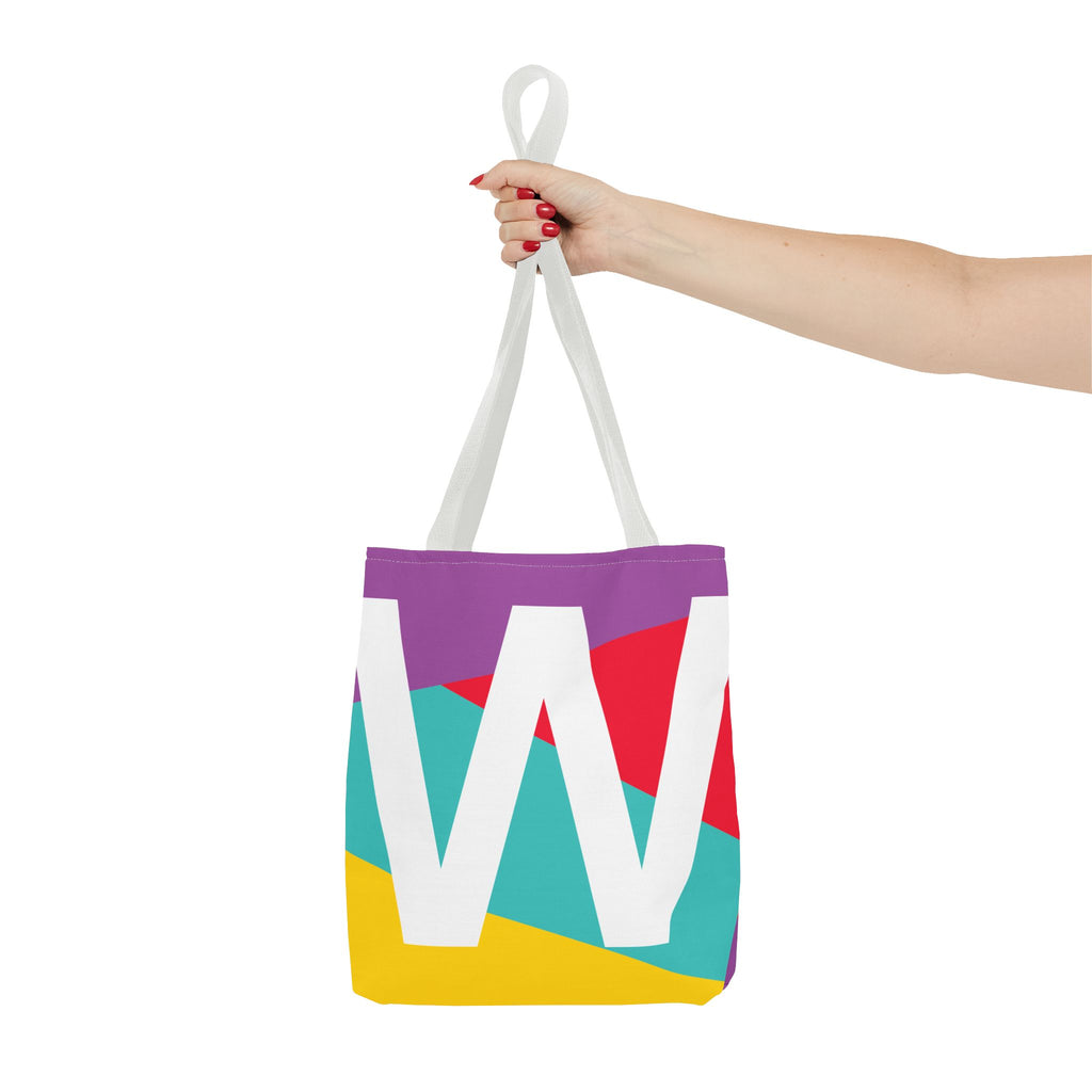 Monogram 'W' Colorblock Tote Bag — Personalized Initial W Shoulder Tote