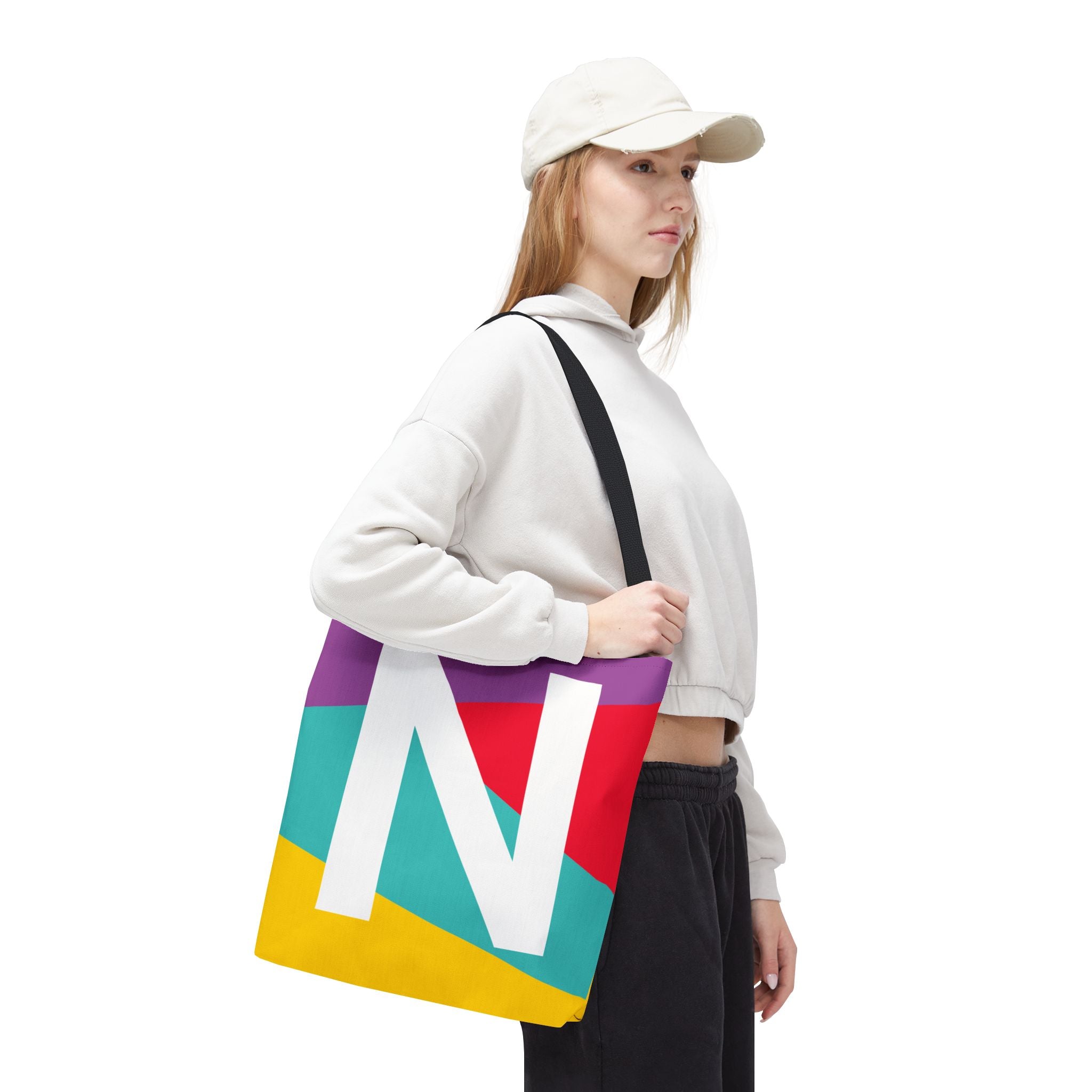 Monogram 'N' Colorblock Tote Bag — Personalized Initial N Shoulder Tote