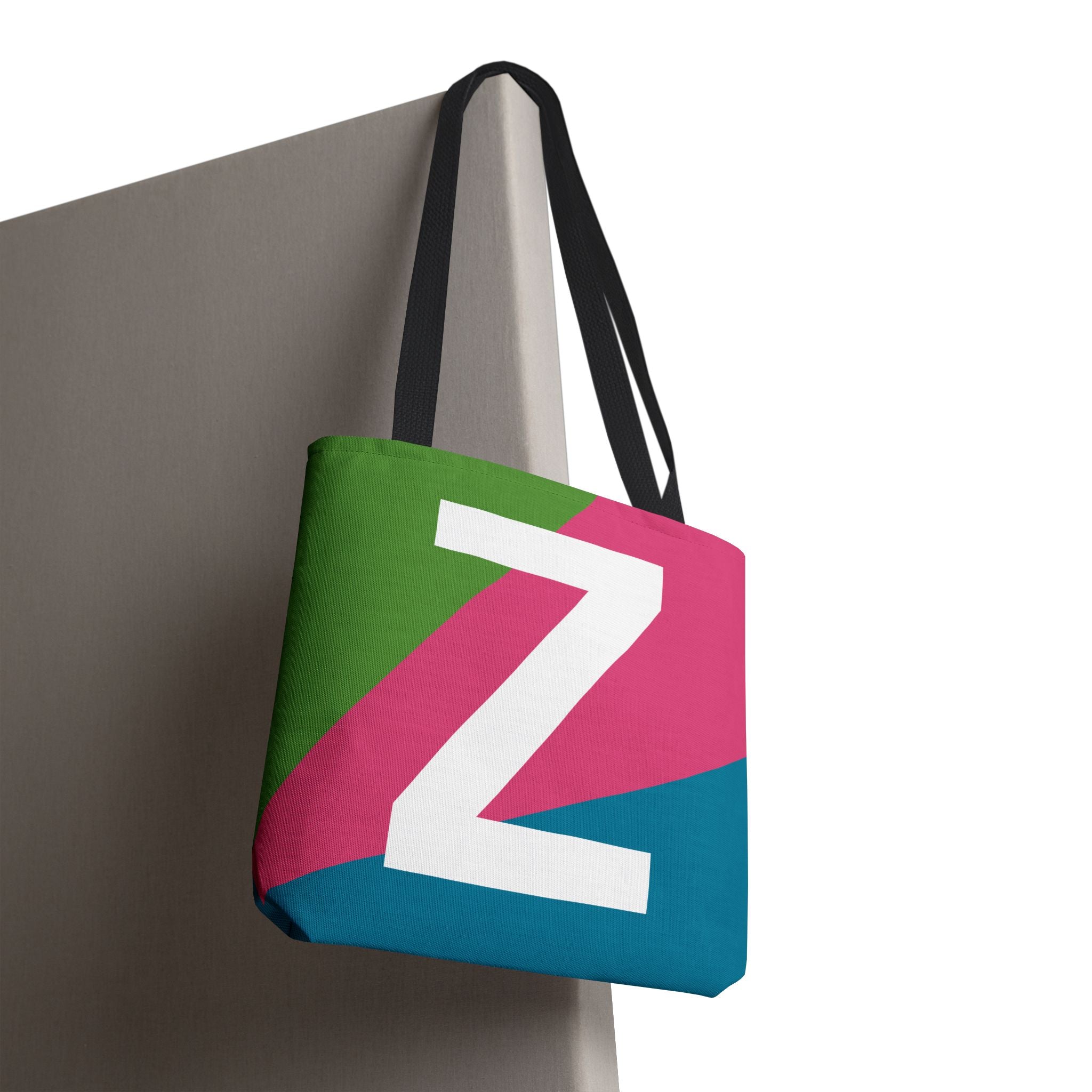 Monogram 'Z' Colorblock Tote Bag — Personalized Initial Z Shoulder Tote