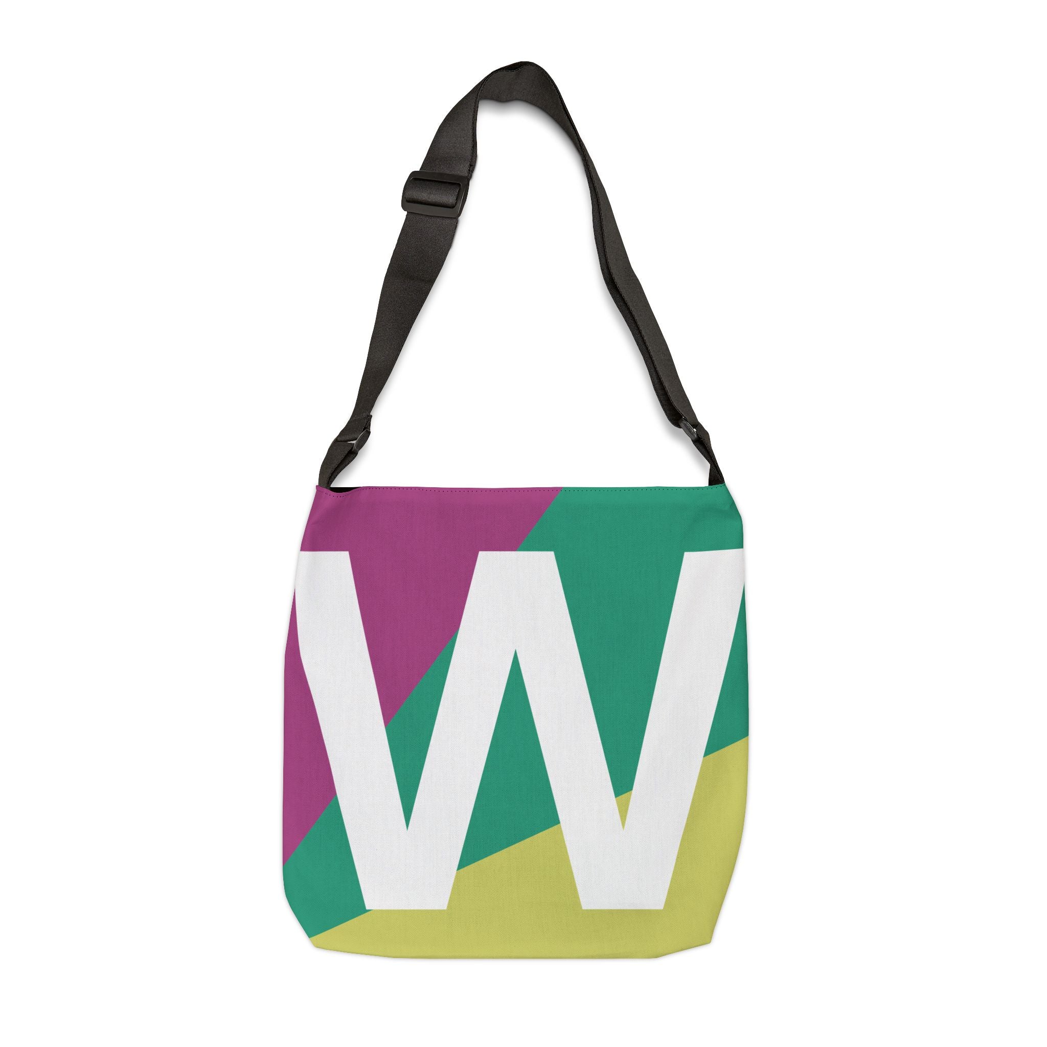 Initial Letter 'W' Colorblock Adjustable Tote Bag — Monogram Alphabet Shoulder Bag