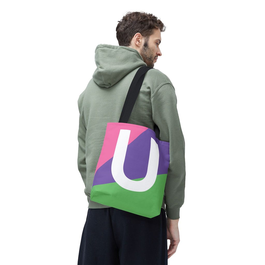 Monogram 'U' Colorblock Tote Bag — Personalized Initial U Shoulder Tote