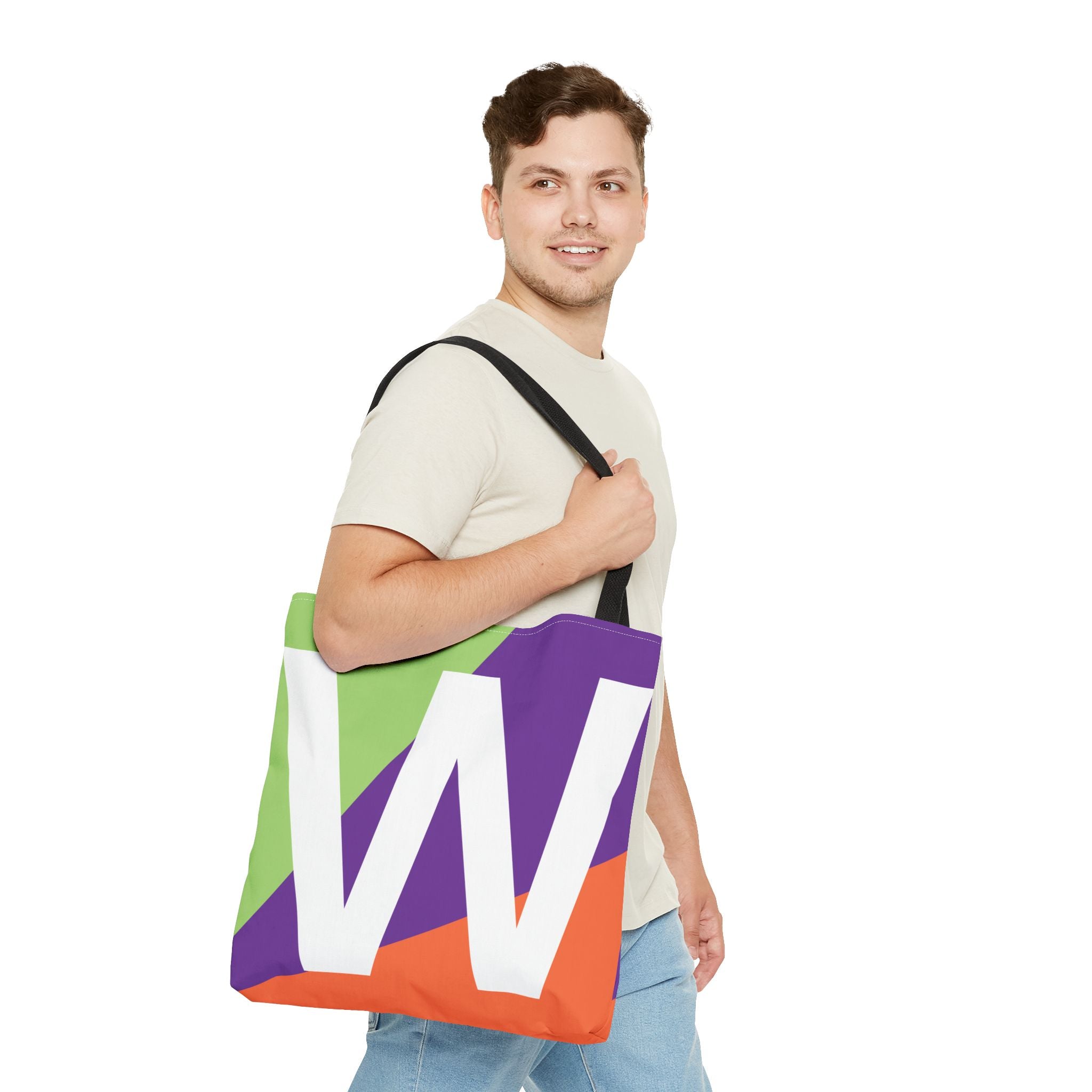 Monogram 'W' Colorblock Tote Bag — Personalized Initial W Shoulder Tote