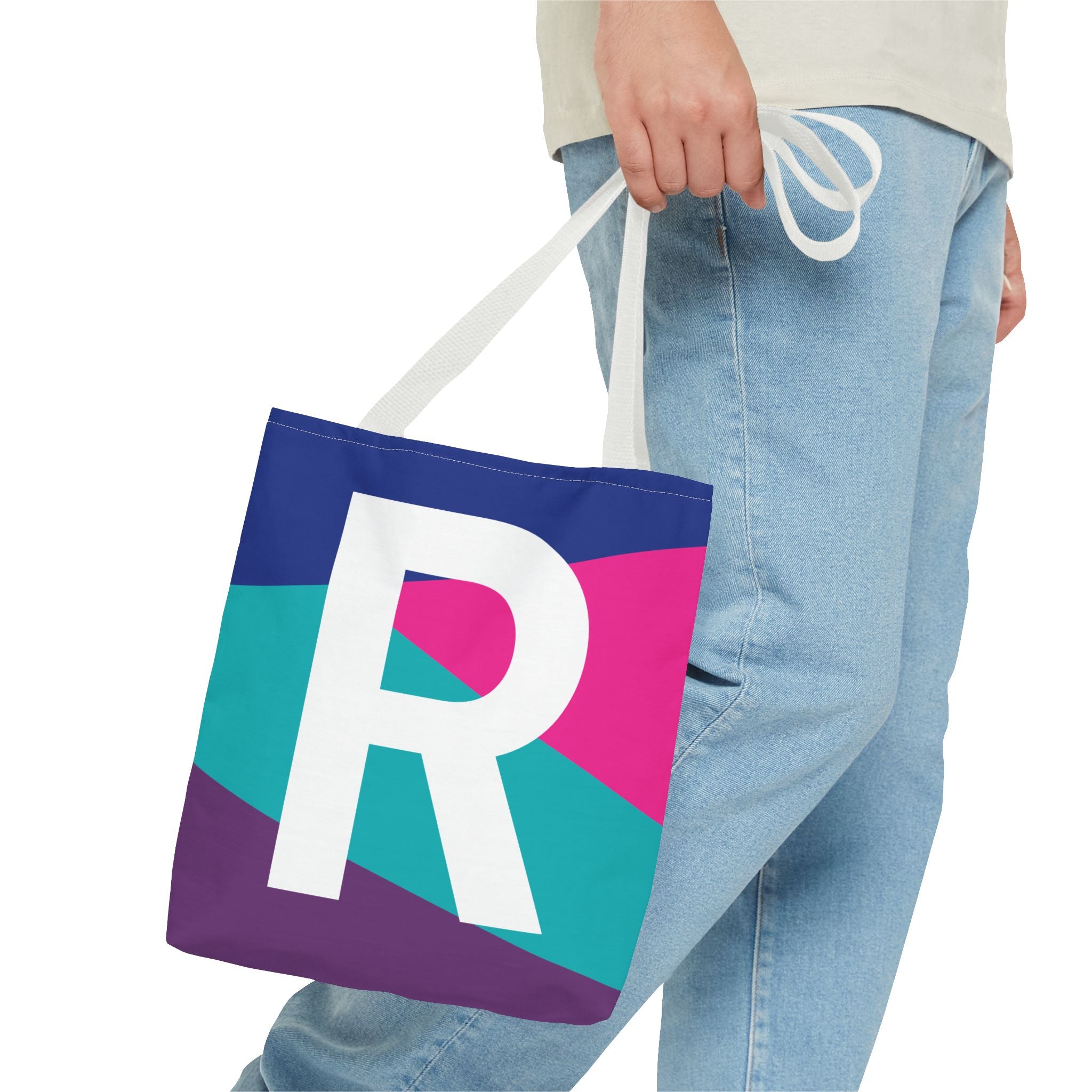 Monogram 'R' Colorblock Tote Bag — Personalized Initial R Shoulder Tote