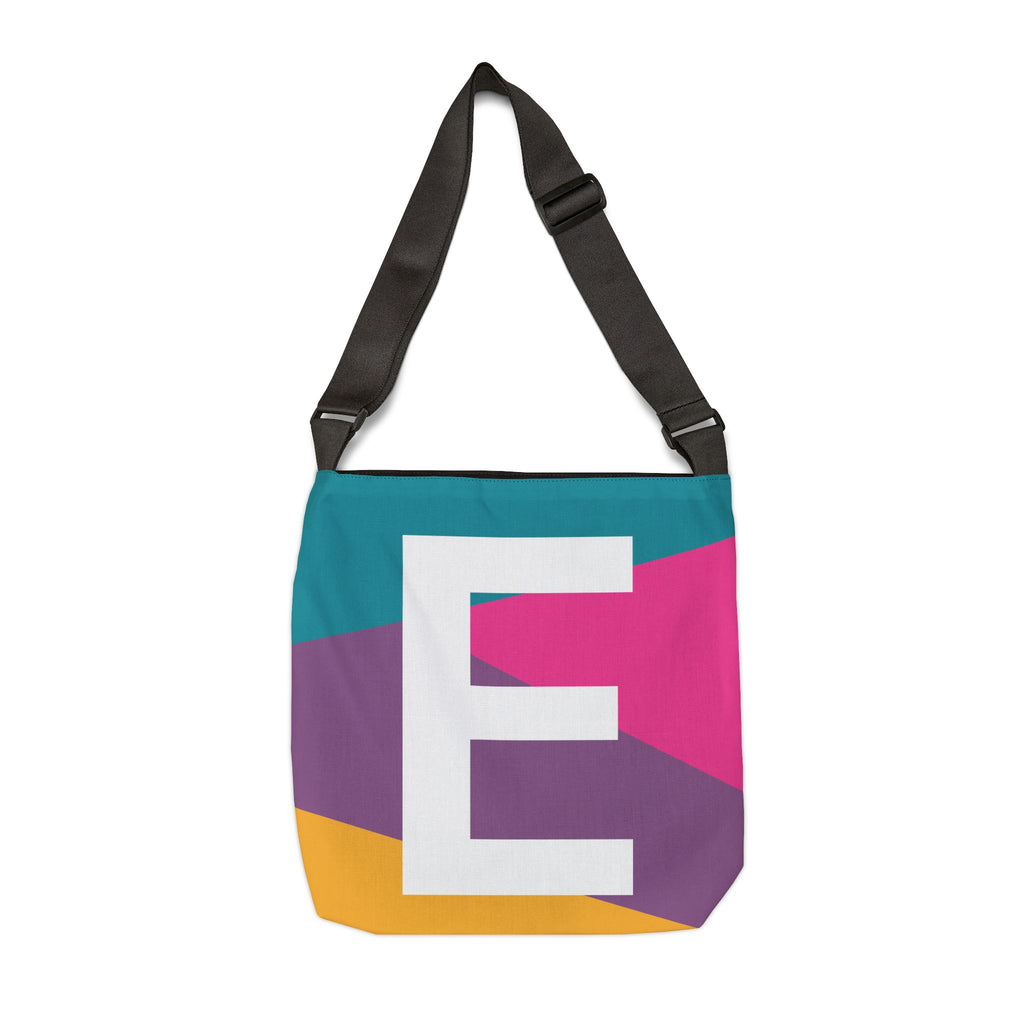 Initial Letter 'E' Colorblock Adjustable Tote Bag — Monogram Alphabet Shoulder Bag
