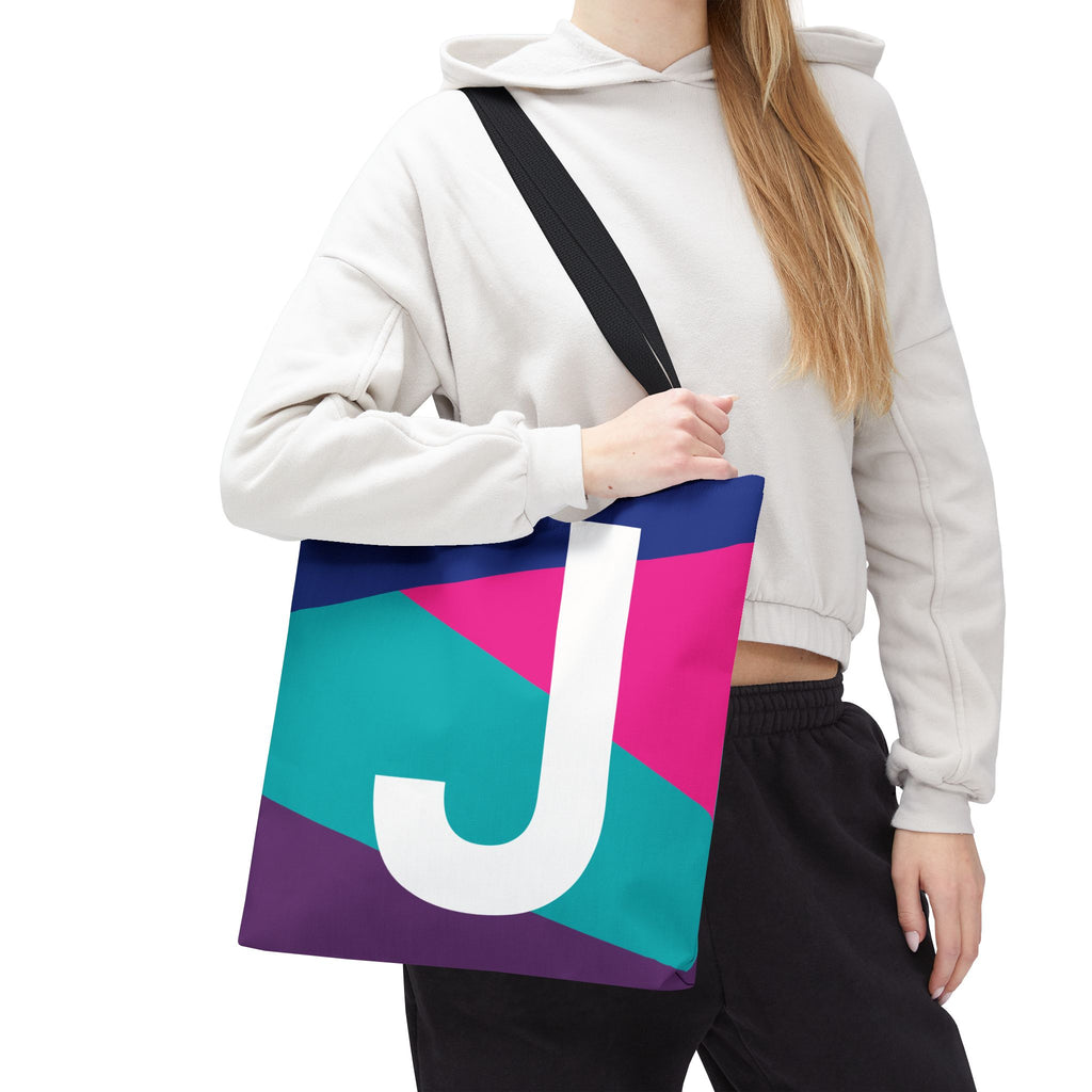 Monogram 'J' Colorblock Tote Bag — Personalized Initial J Shoulder Tote