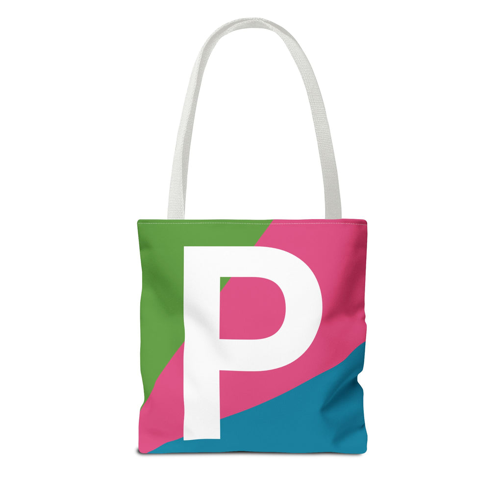 Monogram 'P' Colorblock Tote Bag — Personalized Initial P Shoulder Tote