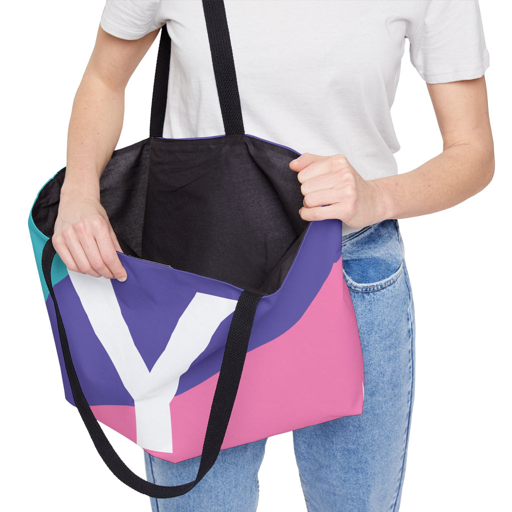 Personalized 'Y' Colorblock Tote Bag — Monogram Weekender Tote