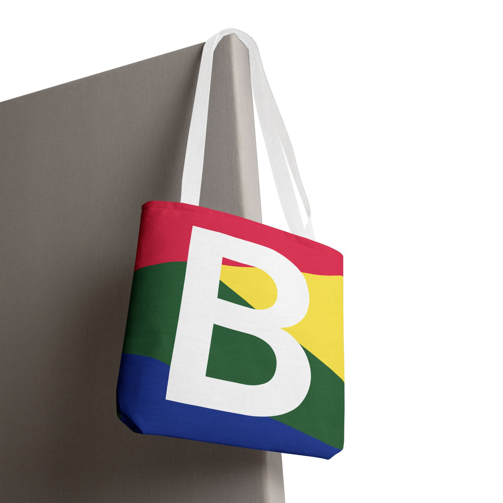 Monogram 'B' Colorblock Tote Bag — Personalized Initial B Shoulder Tote