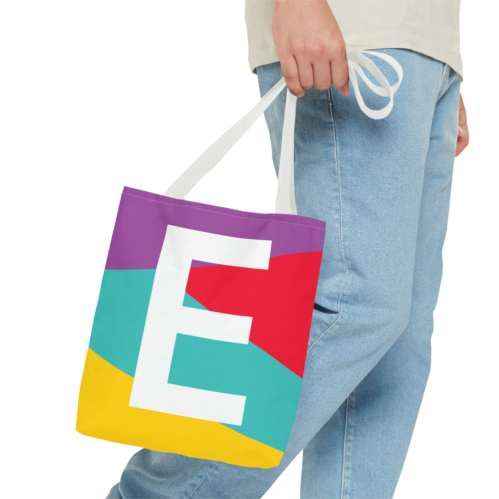Monogram 'E' Colorblock Tote Bag — Personalized Initial E Shoulder Tote