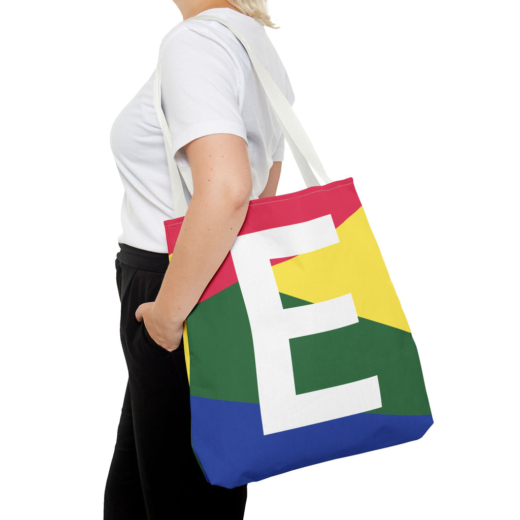 Monogram 'E' Colorblock Tote Bag — Personalized Initial E Shoulder Tote
