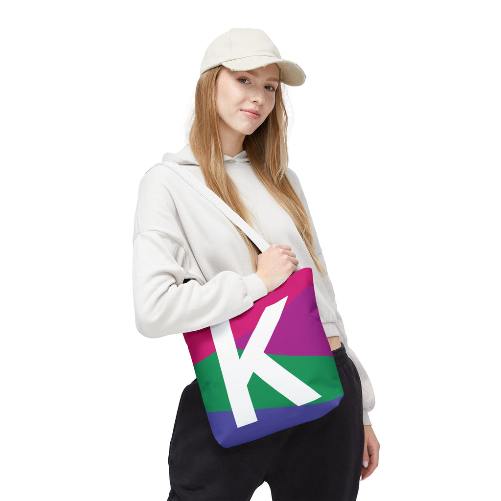 Monogram 'K' Colorblock Tote Bag — Personalized Initial K Shoulder Tote