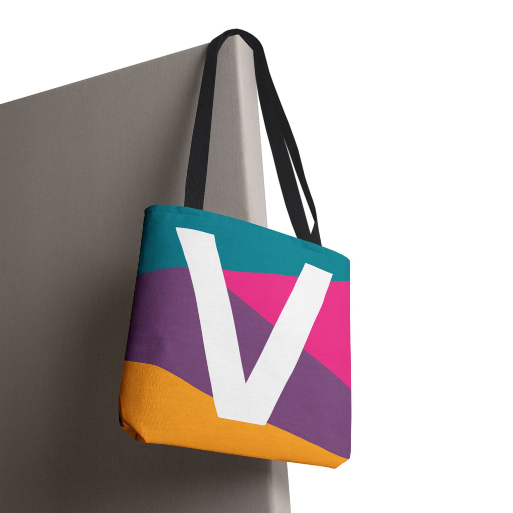 Monogram 'V' Colorblock Tote Bag — Personalized Initial V Shoulder Tote