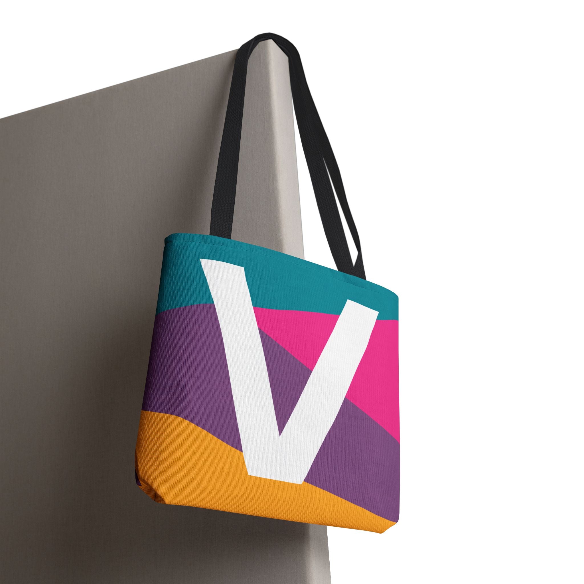 Monogram 'V' Colorblock Tote Bag — Personalized Initial V Shoulder Tote