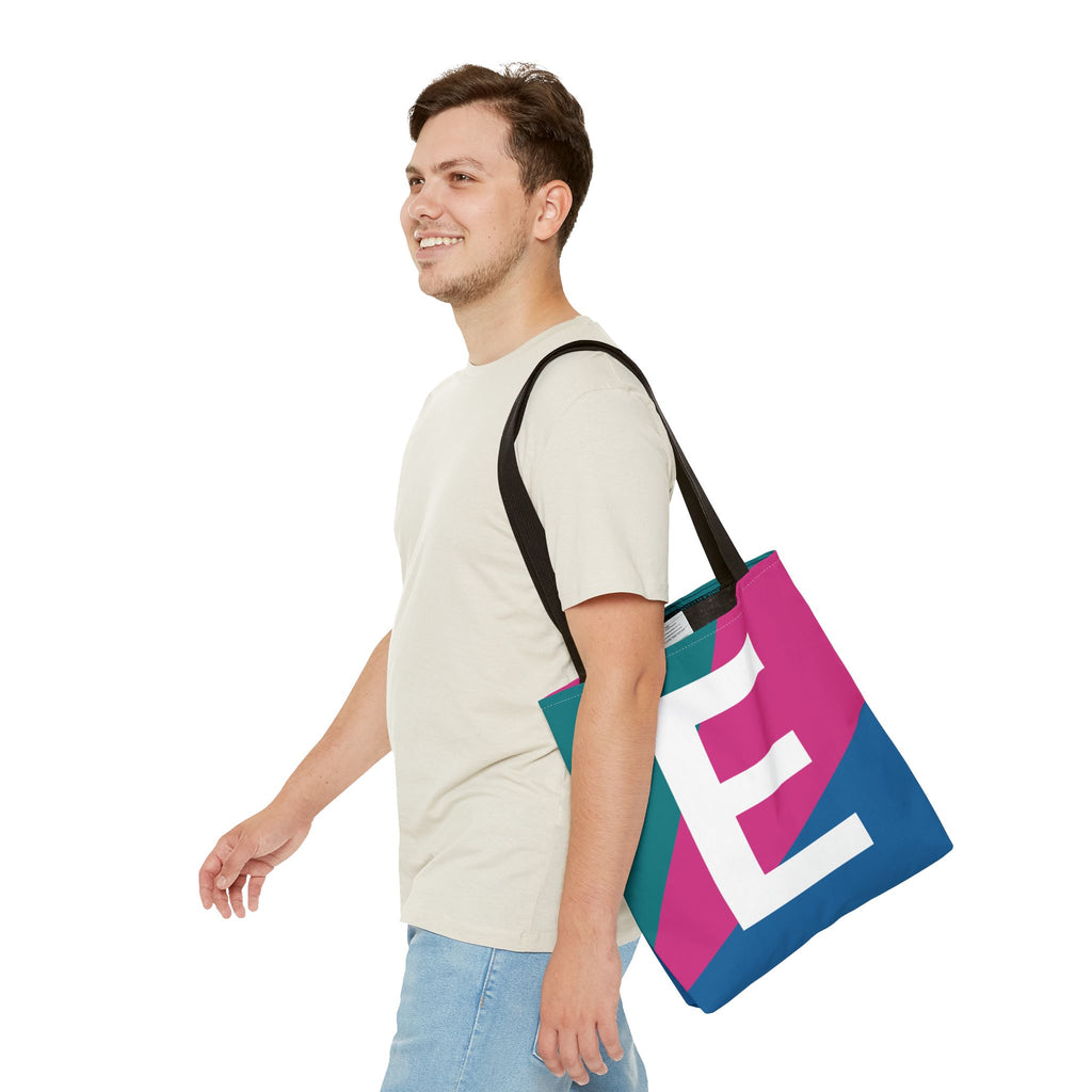 Monogram 'E' Colorblock Tote Bag — Personalized Initial E Shoulder Tote