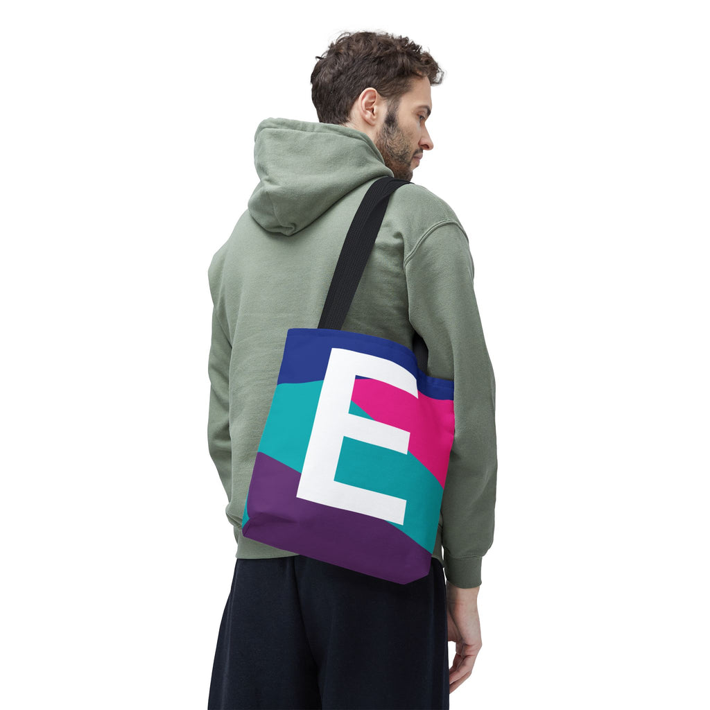 Monogram 'E' Colorblock Tote Bag — Personalized Initial E Shoulder Tote