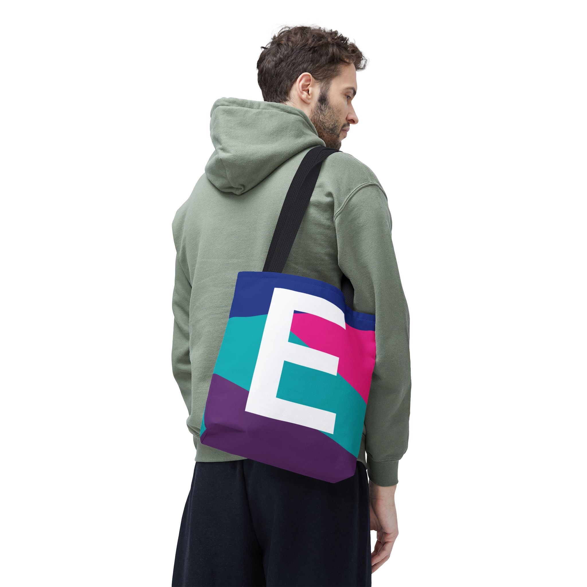 Monogram 'E' Colorblock Tote Bag — Personalized Initial E Shoulder Tote