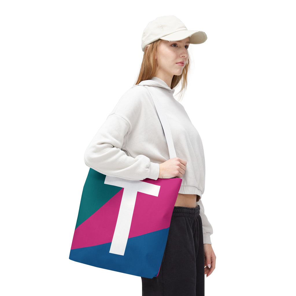 Monogram 'T' Colorblock Tote Bag — Personalized Initial T Shoulder Tote