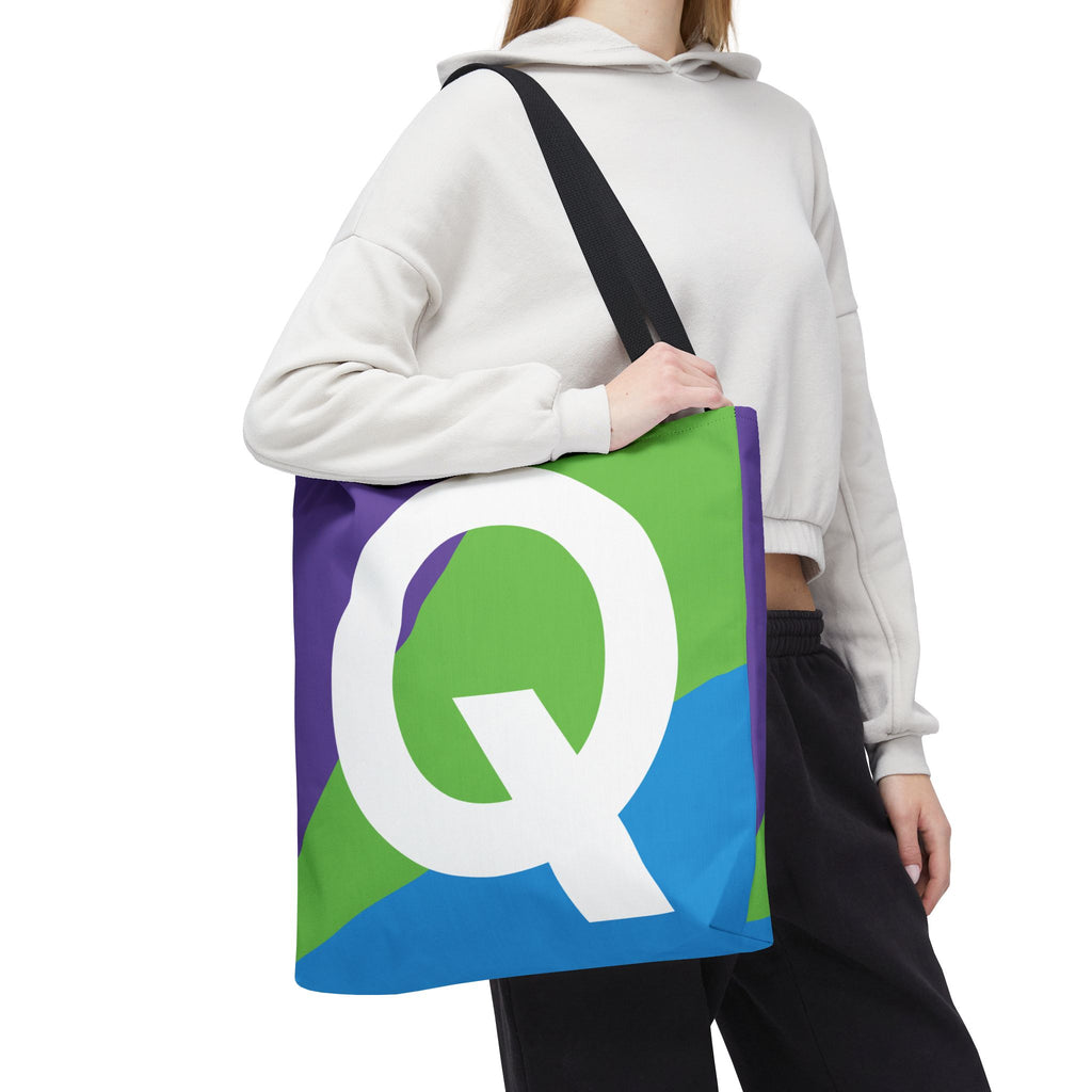 Monogram 'Q' Colorblock Tote Bag — Personalized Initial Q Shoulder Tote