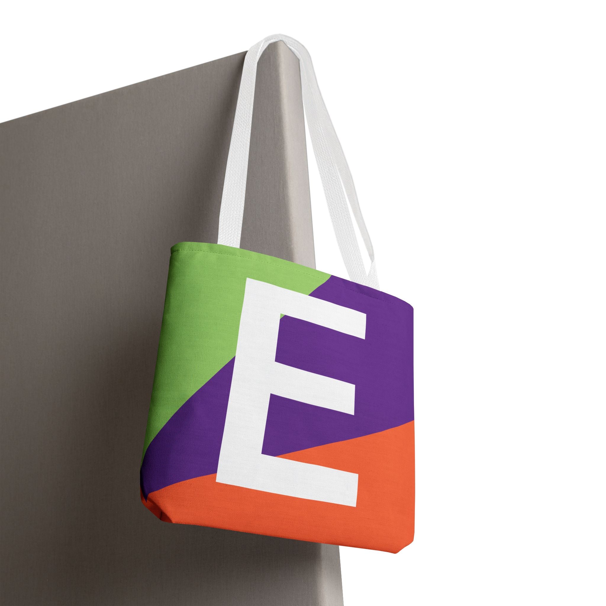 Monogram 'E' Colorblock Tote Bag — Personalized Initial E Shoulder Tote