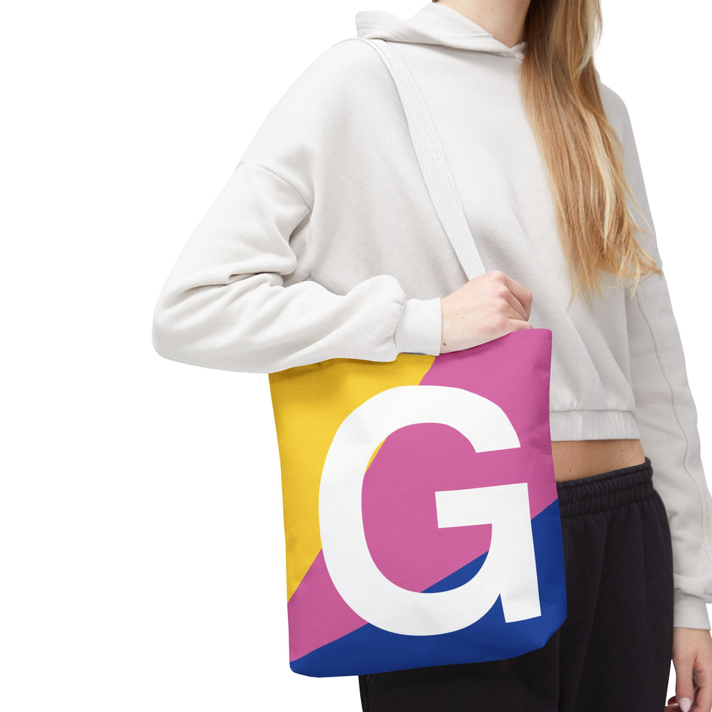Monogram 'G' Colorblock Tote Bag — Personalized Initial G Shoulder Tote