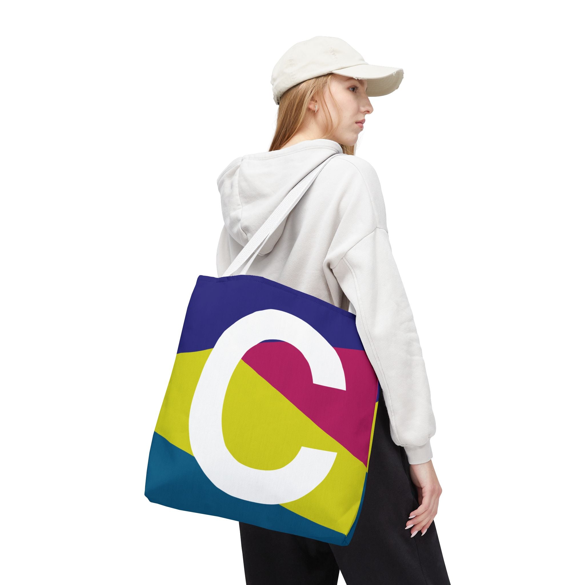 Monogram 'C' Colorblock Tote Bag — Personalized Initial C Shoulder Tote