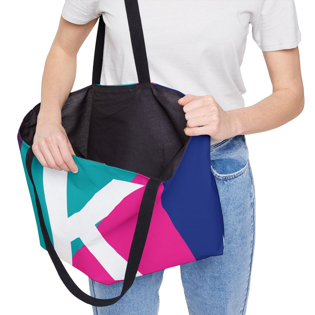 Personalized 'K' Colorblock Tote Bag — Monogram Weekender Tote