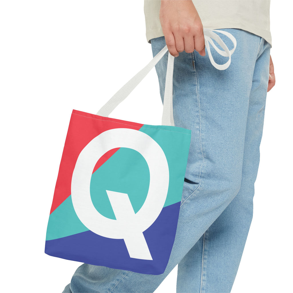 Monogram 'Q' Colorblock Tote Bag — Personalized Initial Q Shoulder Tote