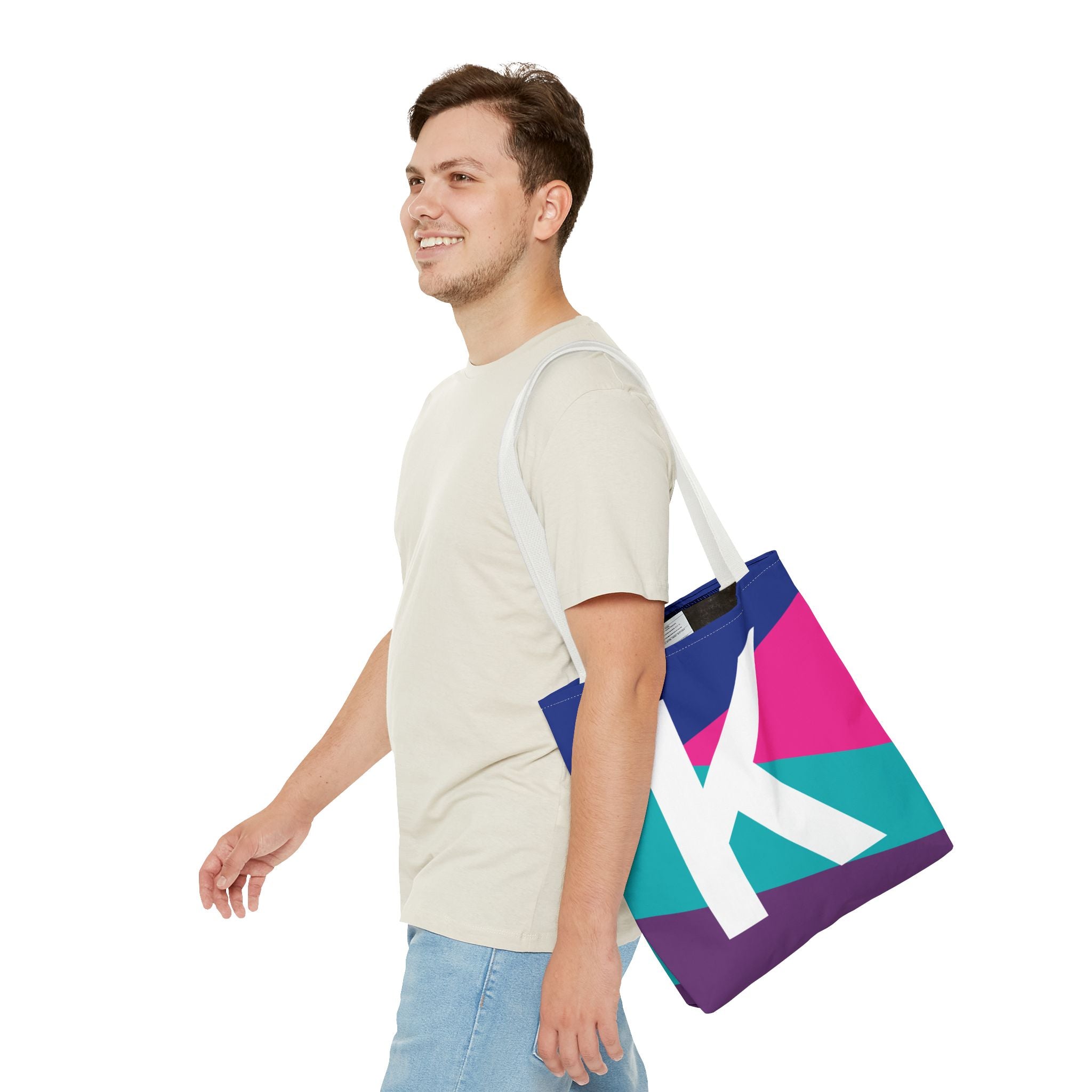 Monogram 'K' Colorblock Tote Bag — Personalized Initial K Shoulder Tote