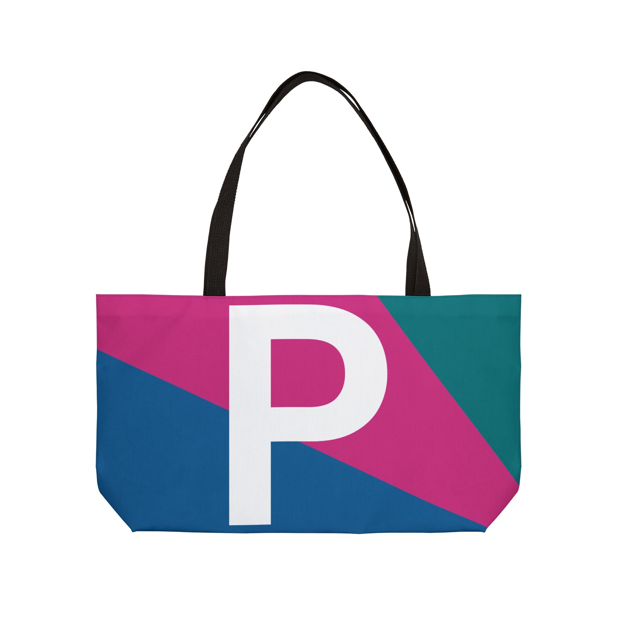 Personalized 'P' Colorblock Tote Bag — Monogram Weekender Tote
