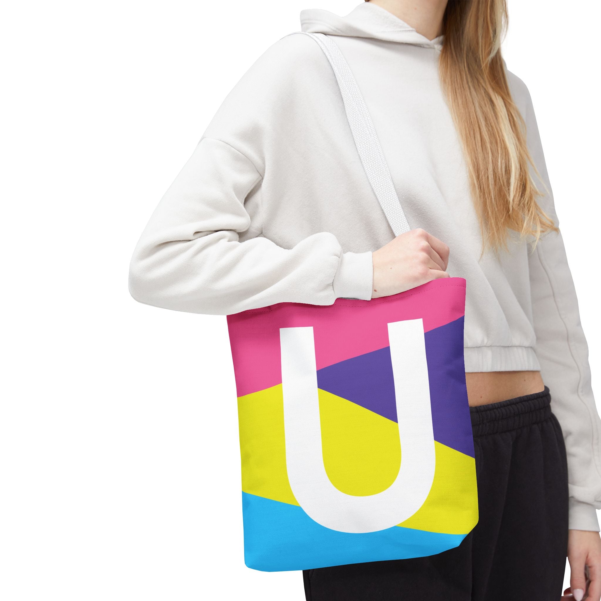 Monogram 'U' Colorblock Tote Bag — Personalized Initial U Shoulder Tote