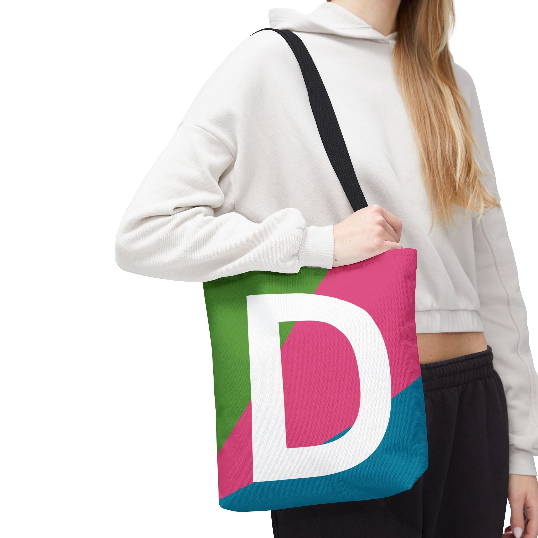 Monogram 'D' Colorblock Tote Bag — Personalized Initial D Shoulder Tote