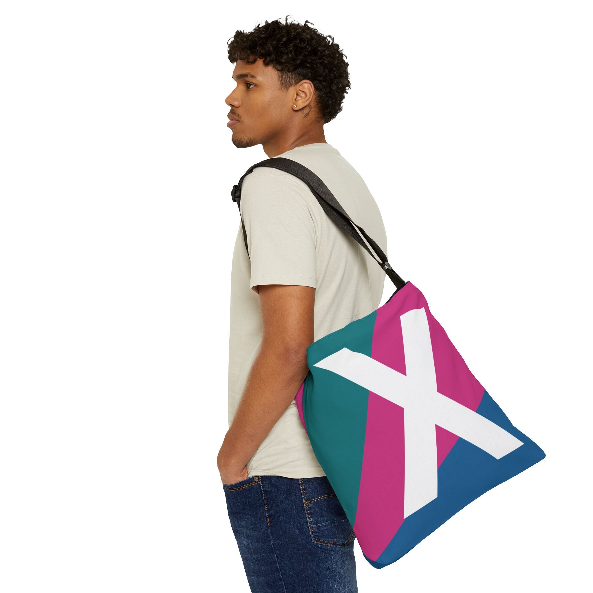 Initial Letter 'X' Colorblock Adjustable Tote Bag — Monogram Alphabet Shoulder Bag