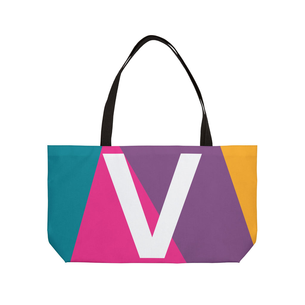 Personalized 'V' Colorblock Tote Bag — Monogram Weekender Tote